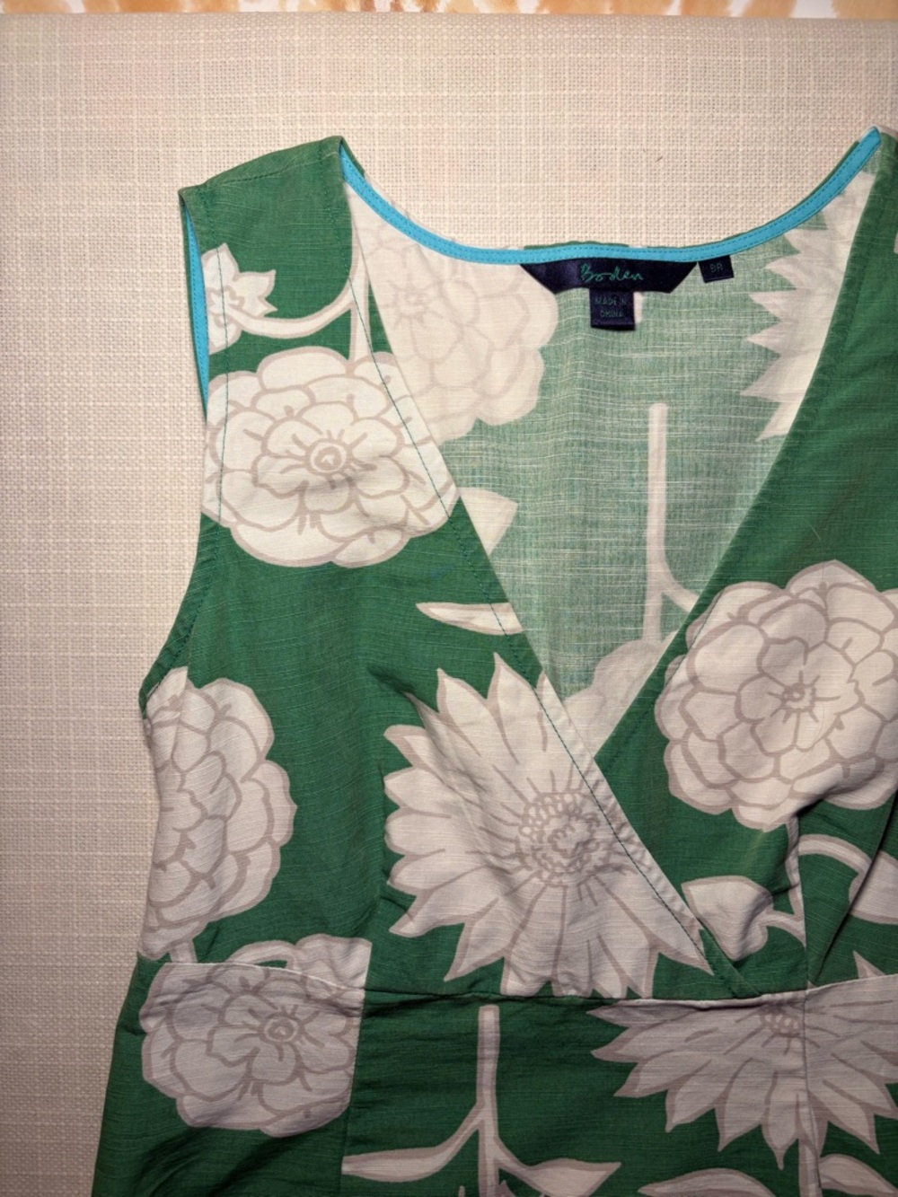 Green Floral Sleeveless Sheath Dress Women's Size8R RetroMod Spring Summer Party - Picture 6 of 6